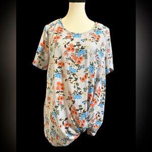 Pleione Floral Blouse in Blue and Coral